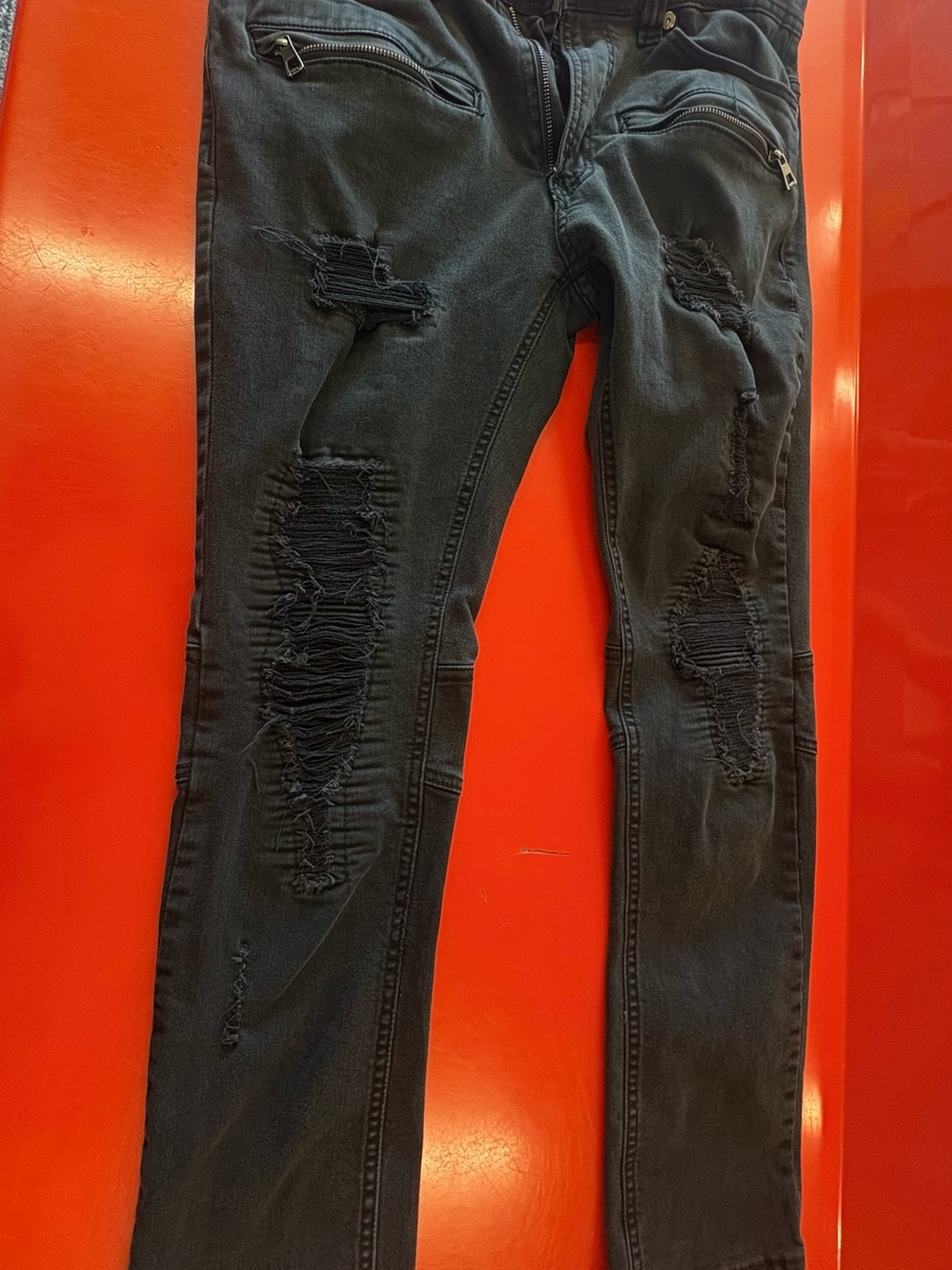 Men's Black Skinny Distressed Jeans - Unbranded